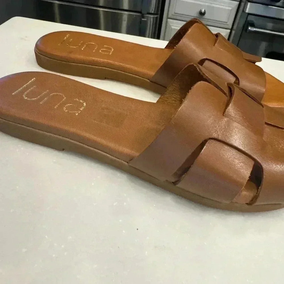 Luna brown leather slip on sandals size EU 38 US 7.5 NEW - Picture 6 of 7
